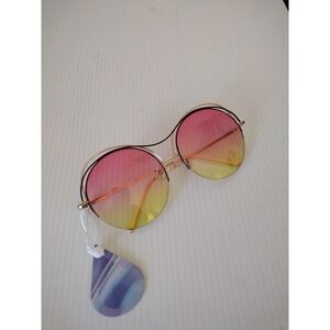 Oceans Color Lents Round Oversized Gold Rim Sunglasses Yellow Pink UV Protection